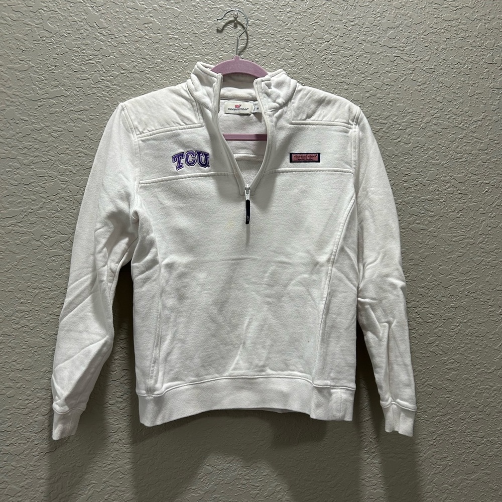 Vineyard Vines Texas Christian University Women's 1/4 Zip Top - M White